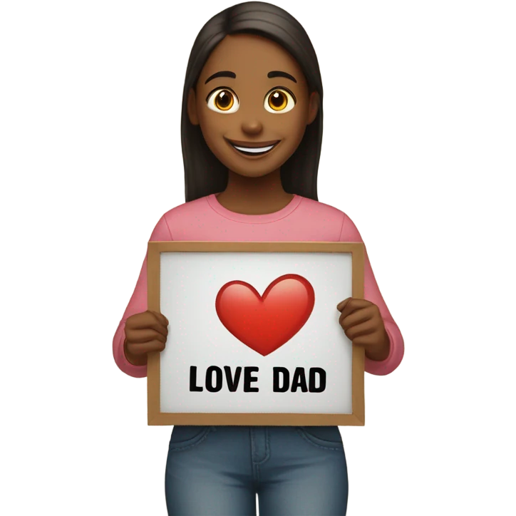 A girl holding a sign saying I love my dad emoji