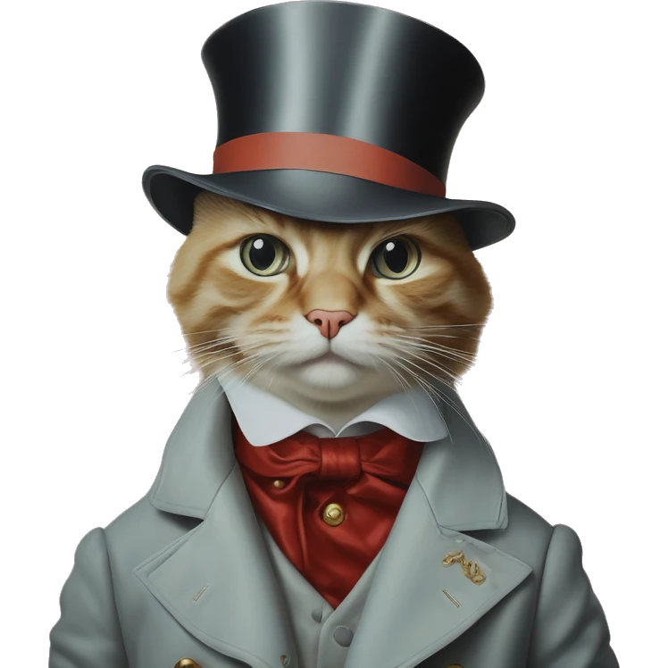 Uncle Scrooge cat in Dior Gucci Hermes, oil paint, mysterious eyes, intricate lips, masterpiece portrait , odd perspective, beautiful, desirable, logical emoji