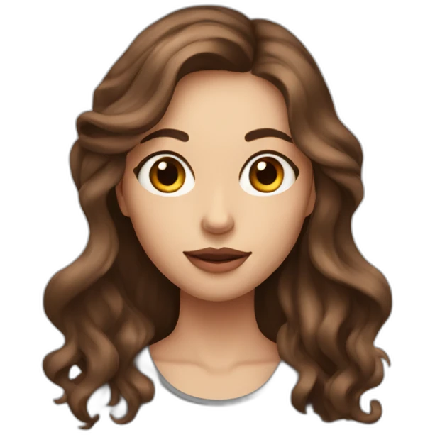 long wavy brown hair skinny girl with thin face and makeup from head to chest emoji
