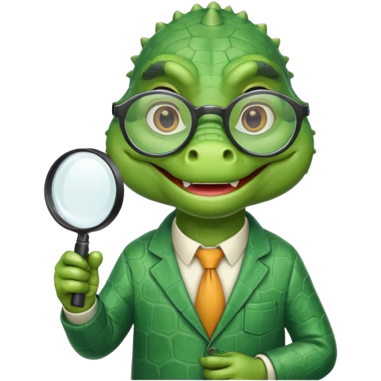 A green academic gator with a magnifying glass on a light background emoji