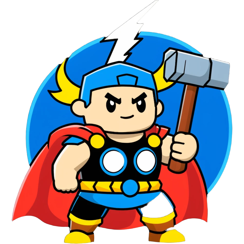 happy thor with lightning and hammer for kids emoji