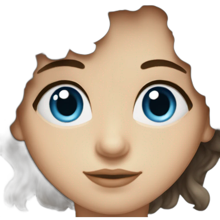 Brunette with bangs and wavy long hair drawing and blue eyes emoji