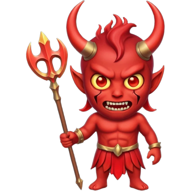 satan emoji holding a trident. make him red and scary emoji
