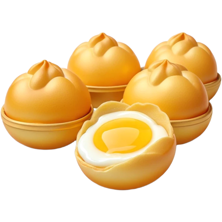 3D rendered traditional Hong Kong 鸡蛋仔 (egg puffs) fresh from mold with steam, distinctive egg-shaped bubbles, vibrant golden yellow, hyper-realistic texture, glossy surface, detailed bubbles emoji