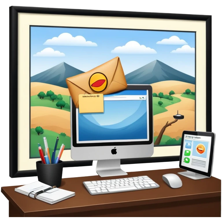 office setting with a SPAMGAGE meeting landscape  emoji