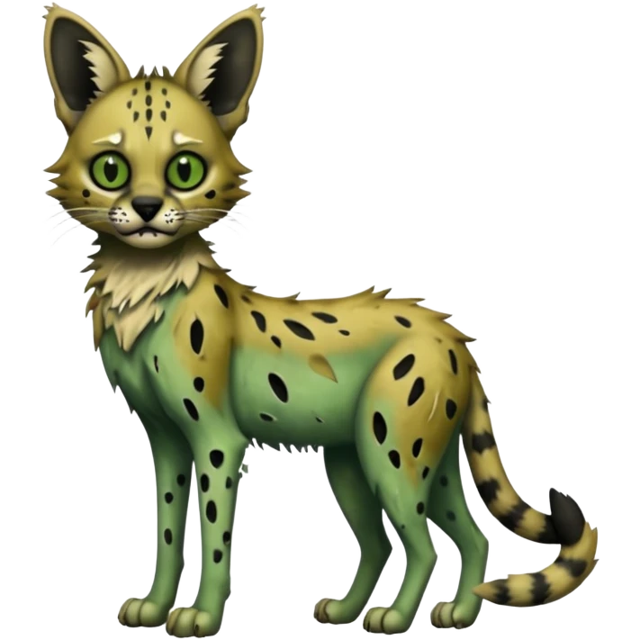 Dark-deep-greyish-Green Zombie-serval, full body emoji