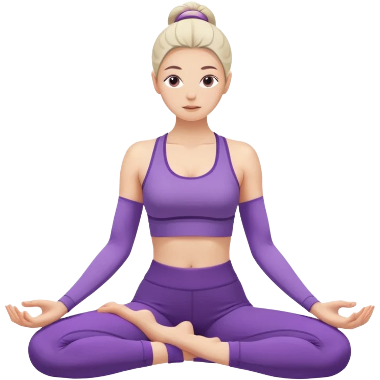 A woman in purple yoga clothes seated and bending forward to touch her toes, calm minimalist art style. emoji