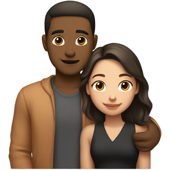 Peach skin girl with light brown hair with a light brown guy with black hair hugging  emoji