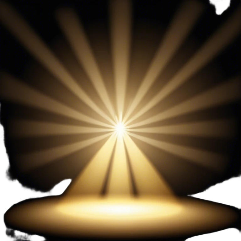 Cinematic Realistic Stage Spotlight, a focused beam of golden light cutting through the darkness, subtle dust particles visible in the air, glowing with an electrifying, dramatic energy. emoji