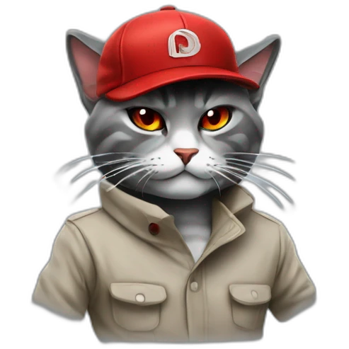 gangster cat smoke with red cap emoji