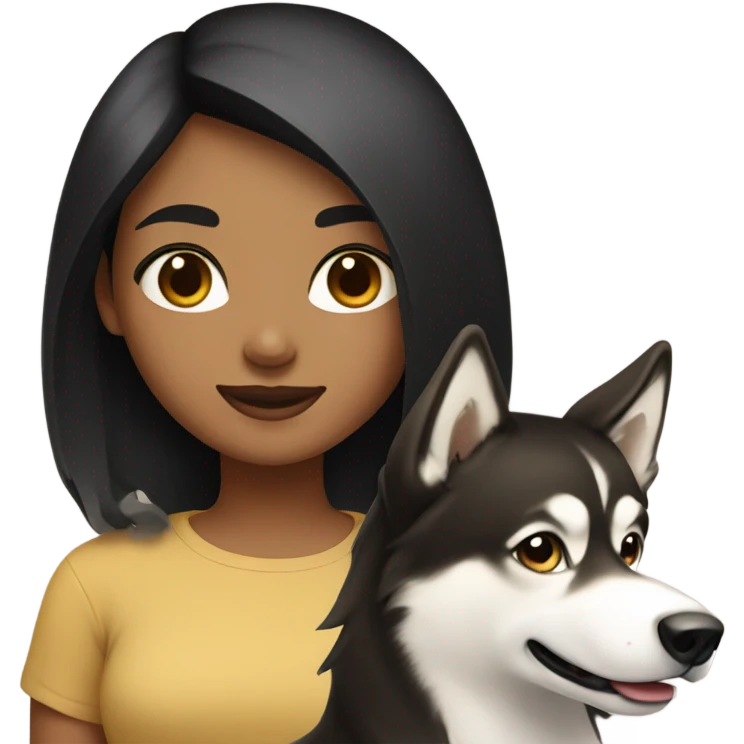 A girl with black hair next to a light brown Husky emoji