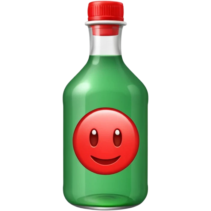 Bouteille de jet 27 avec un liquide vert à l’intérieur et un bouchon rouge emoji