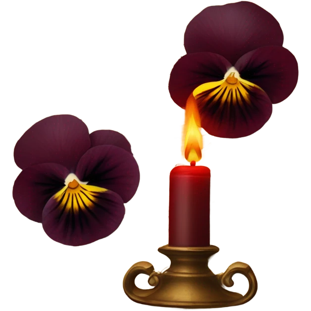 A handwritten letter with deep red pansies and a flickering ornate candle emoji