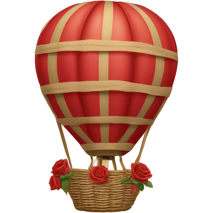 red hot air balloon and beige basket with roses emoji