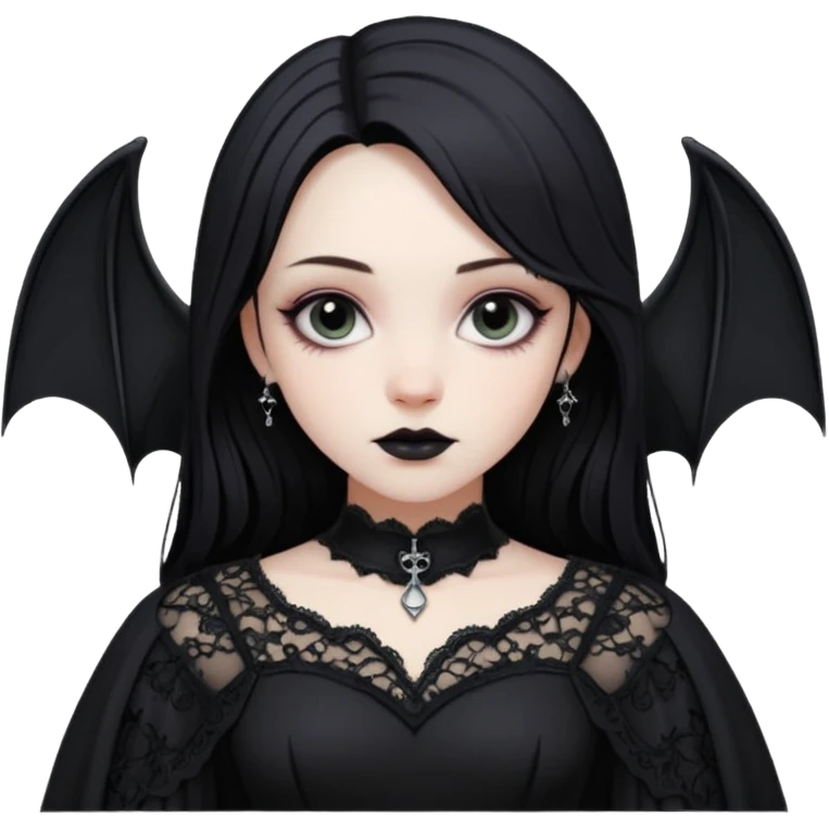 A girl with a goth vampire look in a goth dress with long bat sleeves emoji