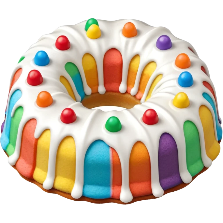 white frosted Bundt rainbow chip cake emoji