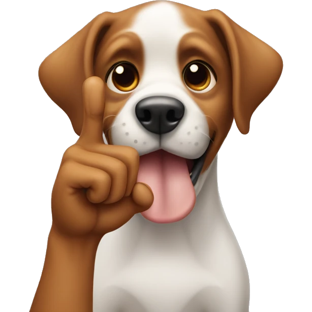 The dog shows his finger emoji
