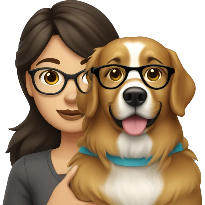 Brunette girl with glasses and her golden retriever  emoji