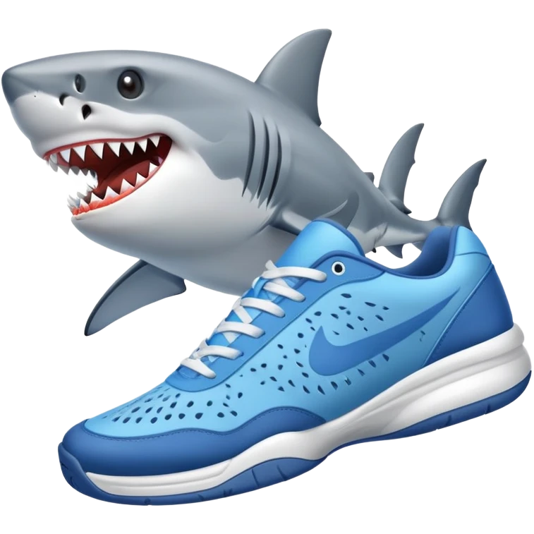 Athletic shark in blue tennis shoes emoji