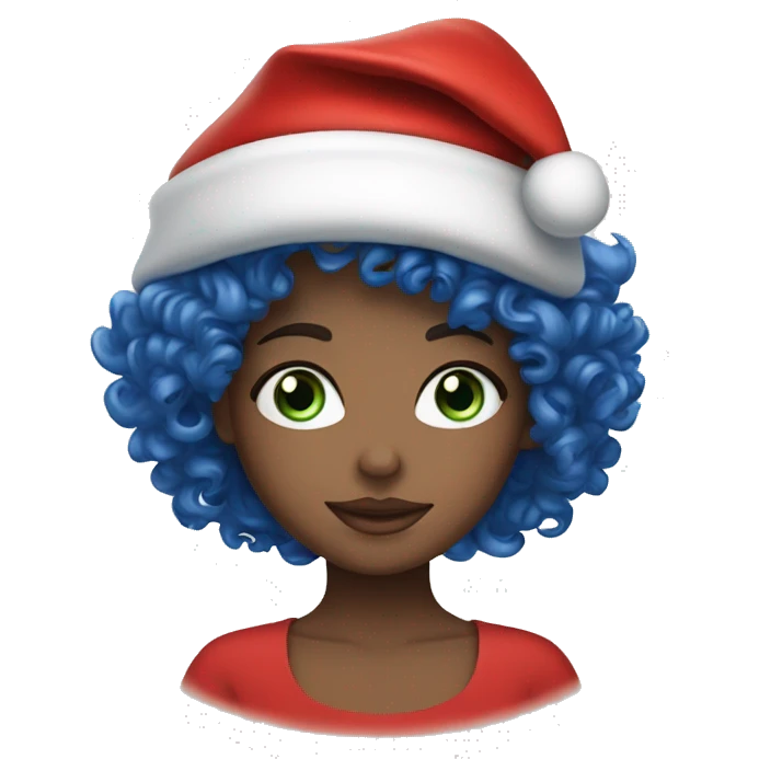 White blue eye curly girl with santa’s hat  emoji