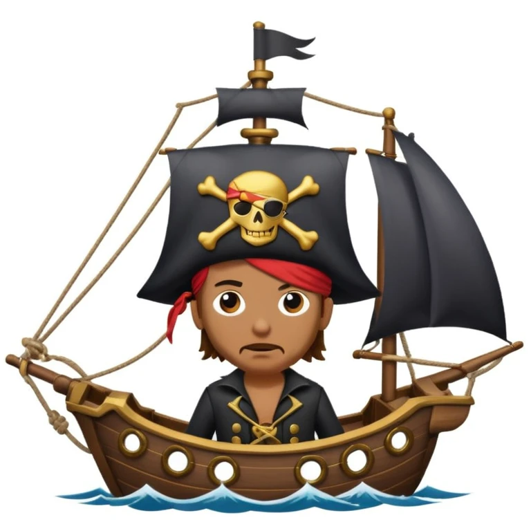 pirate with eye sailing a ship in strom sea background emoji