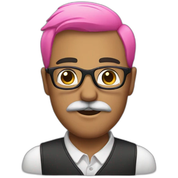 A man with a pink beard, black mustache and glasses emoji