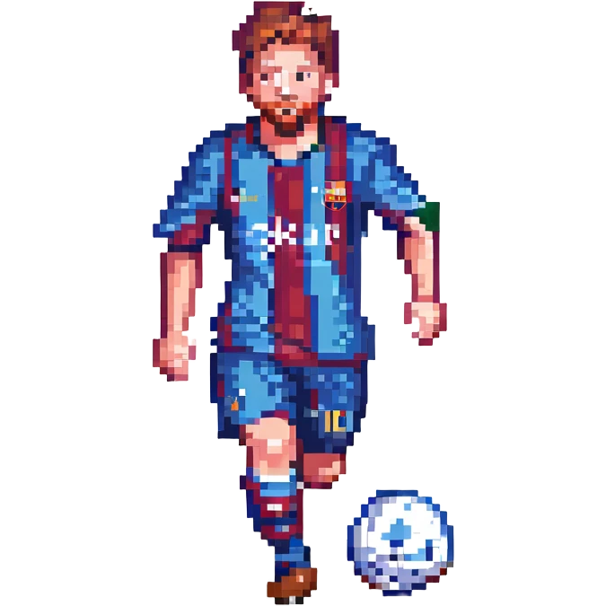 pixel art of Messi dribbling a ball, pixelated style emoji