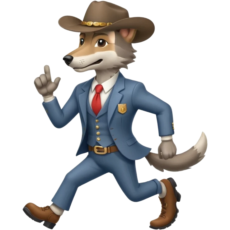 Big muscler grey wolf hound with cowboy hat and suit. With big bold letters spelling “RUNNER” emoji