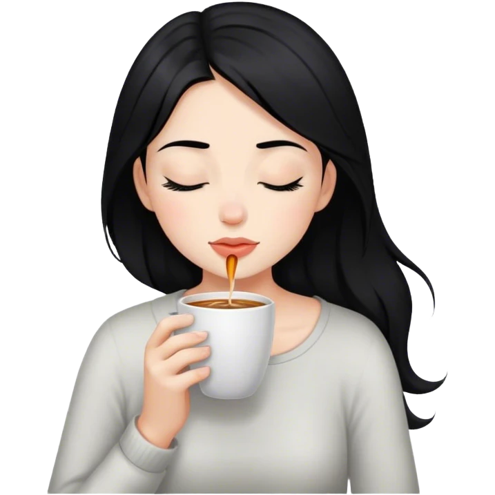 girl with black hair sipping coffee eyes closed emoji