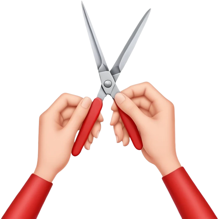 hands using scissors to cut colored paper, simple and friendly emoji