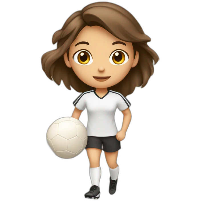 Fille footballeuse brune beige qui cour avec un ballon  emoji