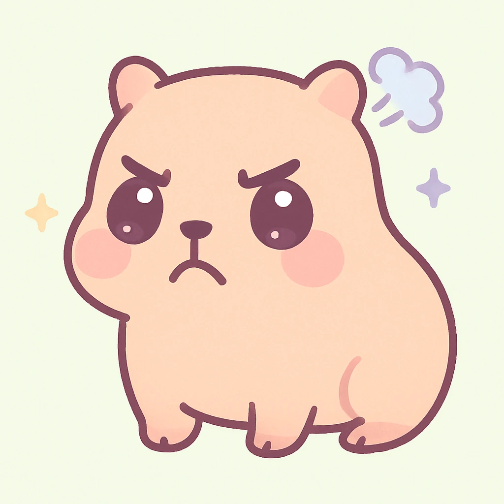 annoyed capybara in chibi anime style, furrowed eyebrows, pouty face, cute proportions, simple background emoji
