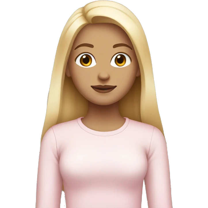 blonde straight hair girl , white race, wearing a tight light pink  long sleeve shirt, middle part for hair emoji