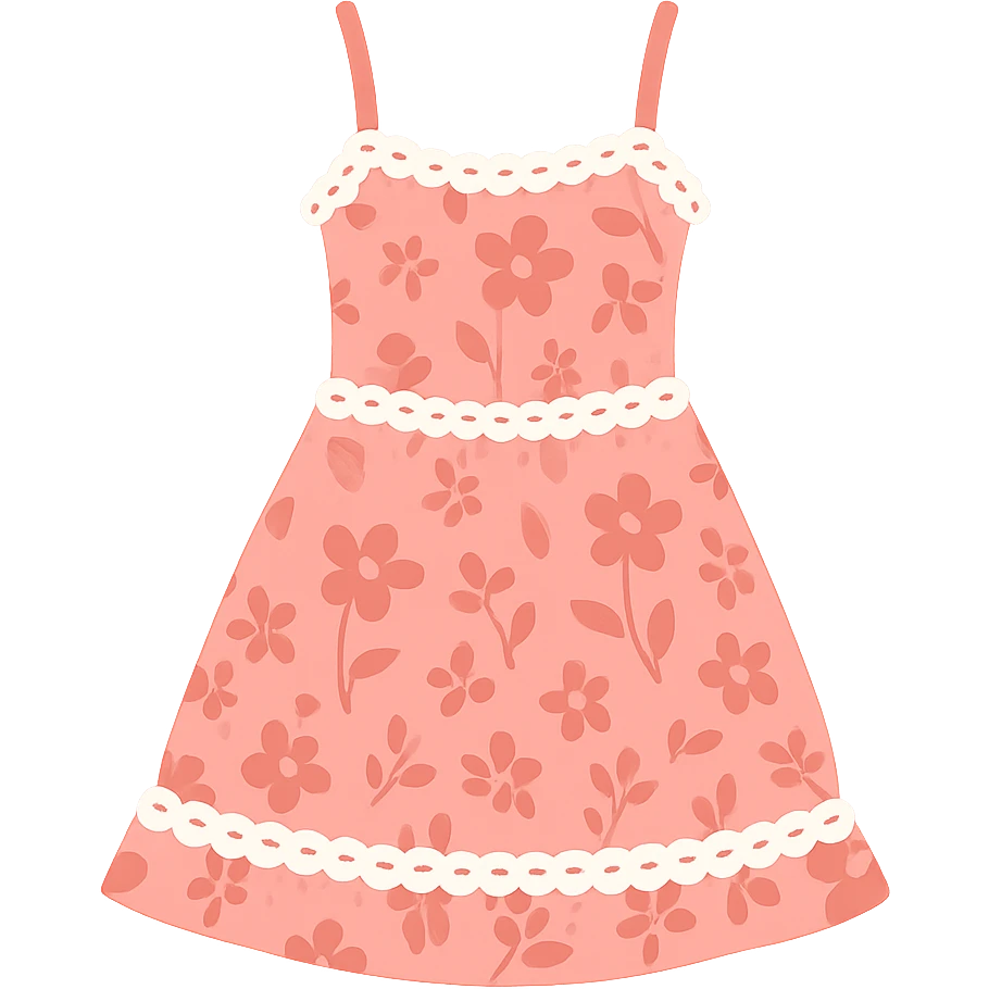frilly lacey floral pink summer sundress, flat vector emoji