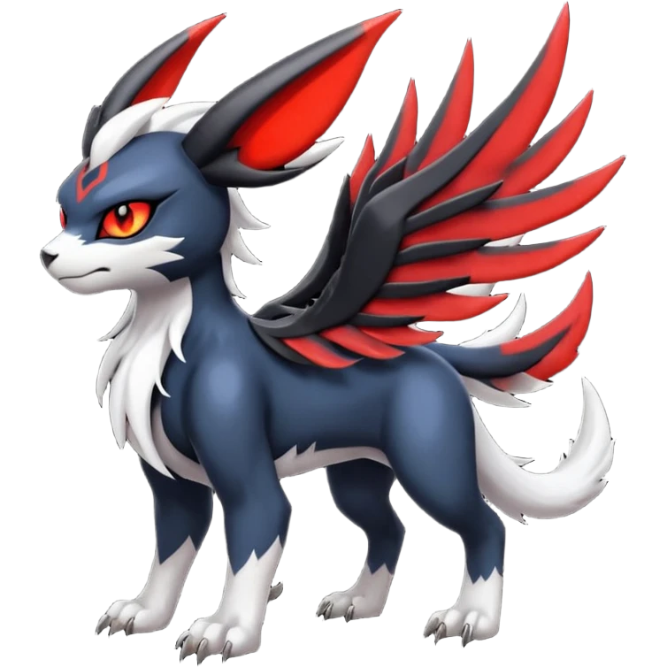 Handsome cool badass edgy Absol-Litten-Umbreon-Giratina-Yveltal-Pokémon-Fakémon-fusion-hybrid-creature, full body emoji