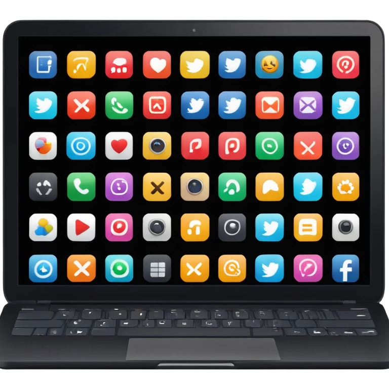 A black laptop displaying app icons in a 6x4 grid emoji