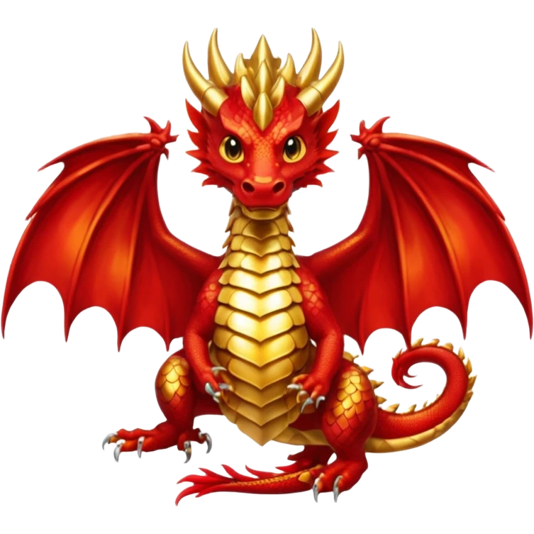 Golden Dragon with golden wings golden crest/brosch in a golden circle with red gems emoji