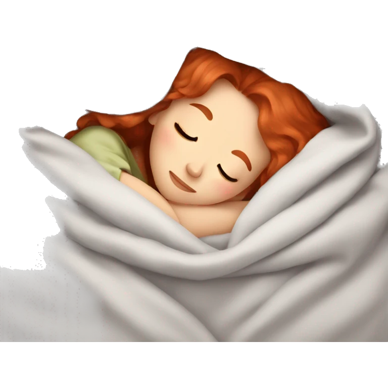 Girl with red hair sleeping in blanket emoji