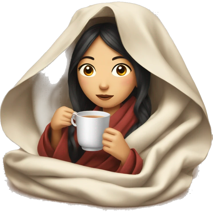 asian girl inside a blanket sipping tea emoji