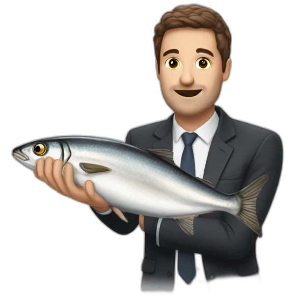 patrick sebastien avec une sardine dans la main emoji