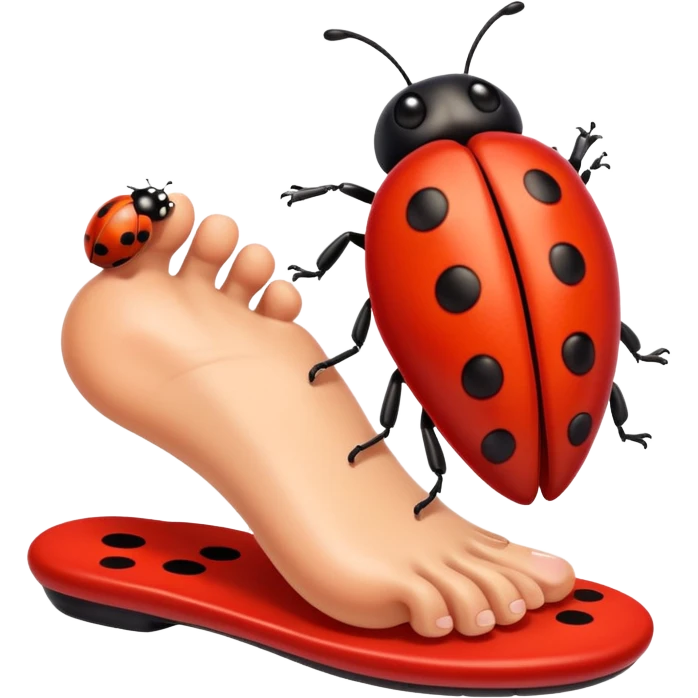 showing a cartoon human foot stepping on a small bug (like a ladybug), slightly squished but cartoonish, no violence, playful Apple emoji style emoji