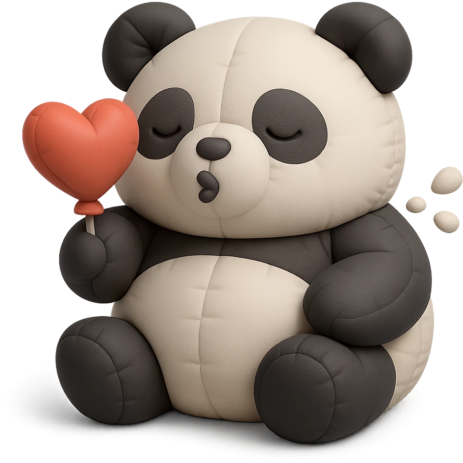 panda with heart-shaped balloon blowing kisses, cushion style emoji