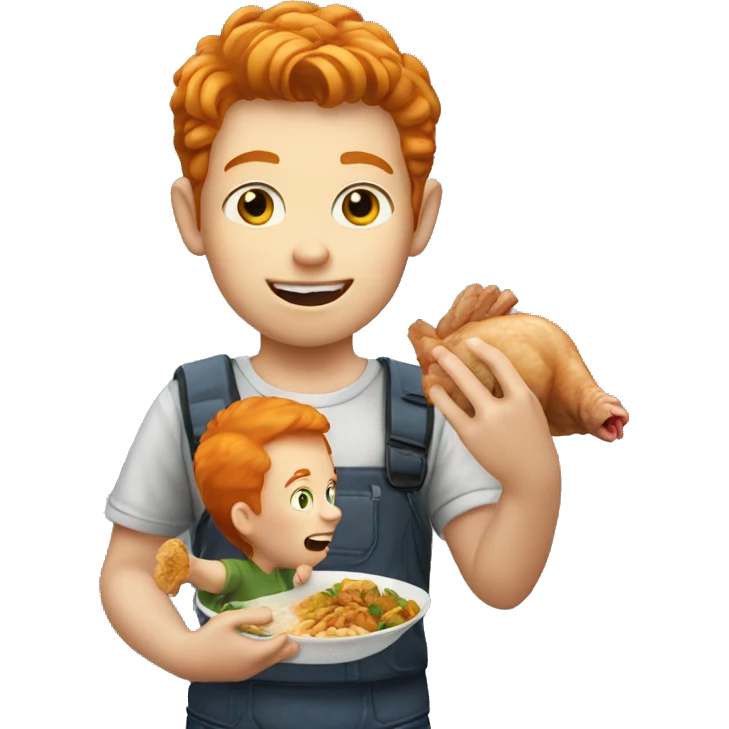 A ginger boy eating chicken emoji