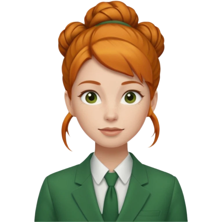 ginger woman with bun hair with green suit  emoji
