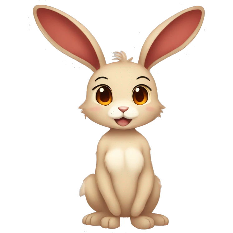 Cute, Anthro, Sona, Dark-Brown, Normal-type-Ground-type Tan-Rabbit-Fakémon with Dark-Red eyes, beige ears, beige belly, beige paws, beige feet, beige freckles, full body emoji
