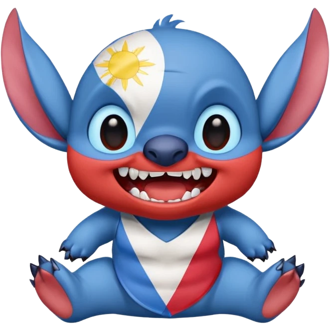 Stitch with sharp teeth, plotting pose, Filipino flag colors emoji