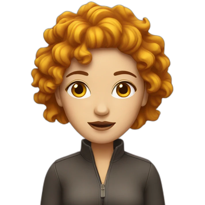  a white woman with wavy brown hair that is dressed as the sun emoji