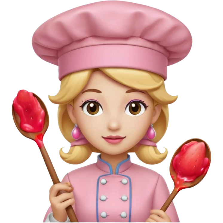 Pink chef hat princess peach with a hand and spoon emoji