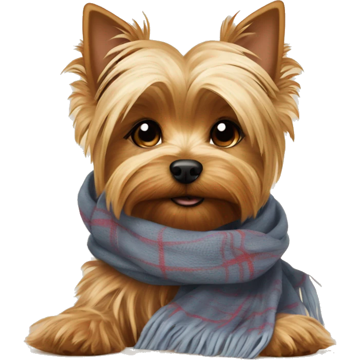 Yorkshire terrier laying on scarfs emoji