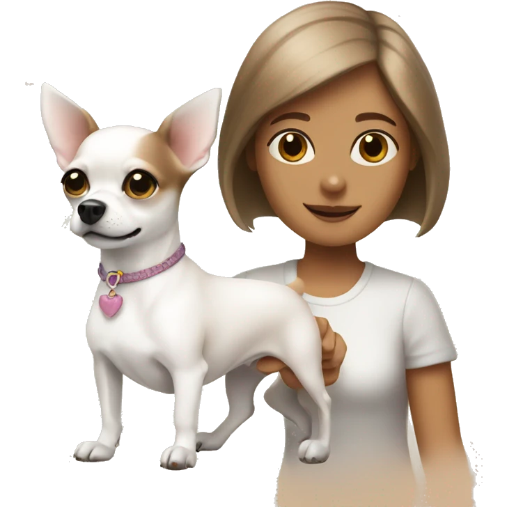 A white chihuahua dog and a girl with brown hair emoji